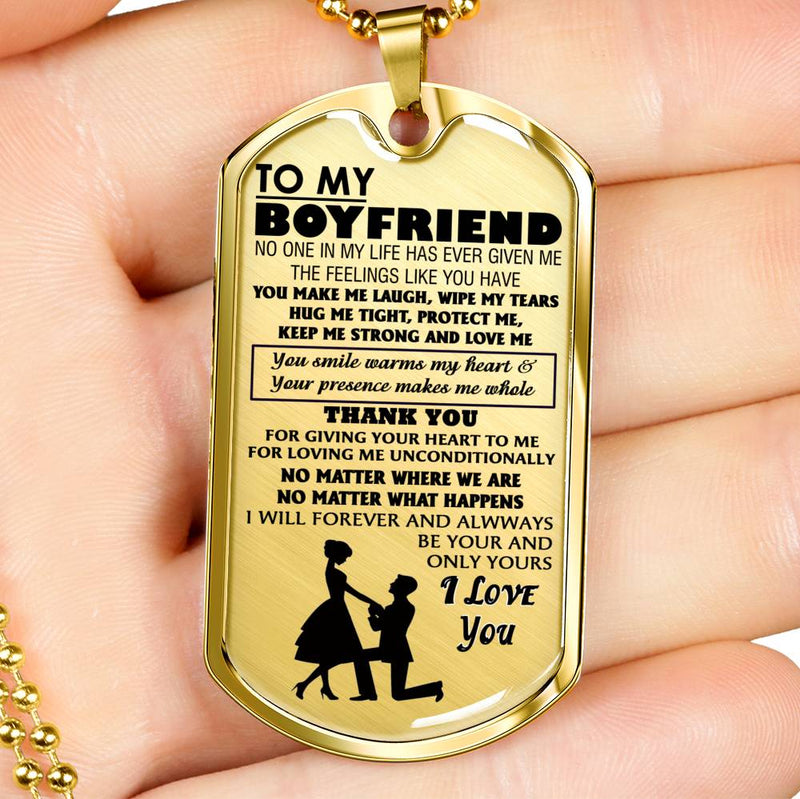 Boyfriend Dog Tag Military Ball Chain - To My Boyfriend Quotes Pendant Necklace From Girlfriend - Anniversary Presents For Love Birthday Gag Gifts For Fiance Man
