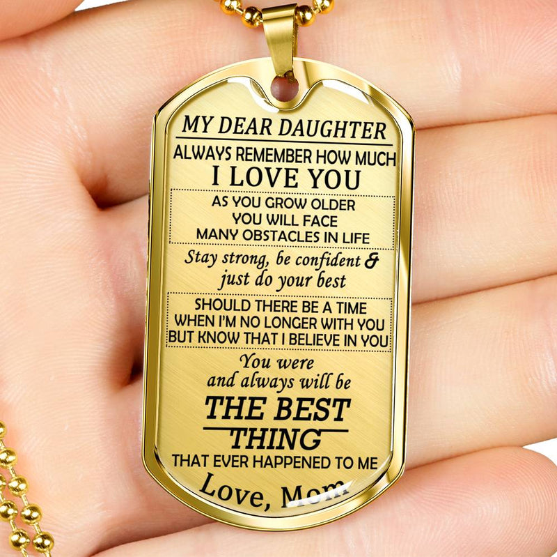 Mom And Daughter Dog Tag Personalized - I Love You Pendant Necklace For Your Daughter, Little Girls - Mother Daughter Present, Daughter Graduation Gifts, Daughter Birthday Gag Gift