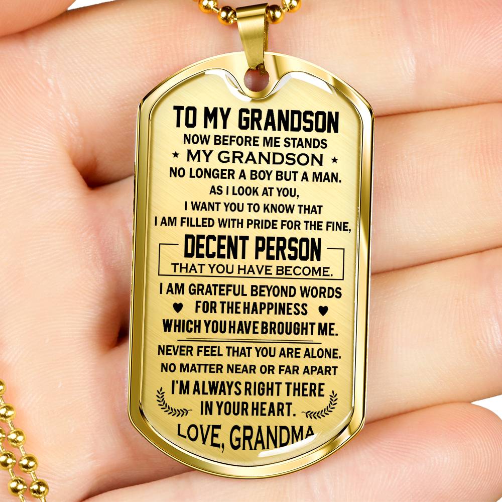 Grandson Dog Tag Military From Grandma - Never Feel That You Are Alone Necklace Custom Xmas Birthday Gift For Child