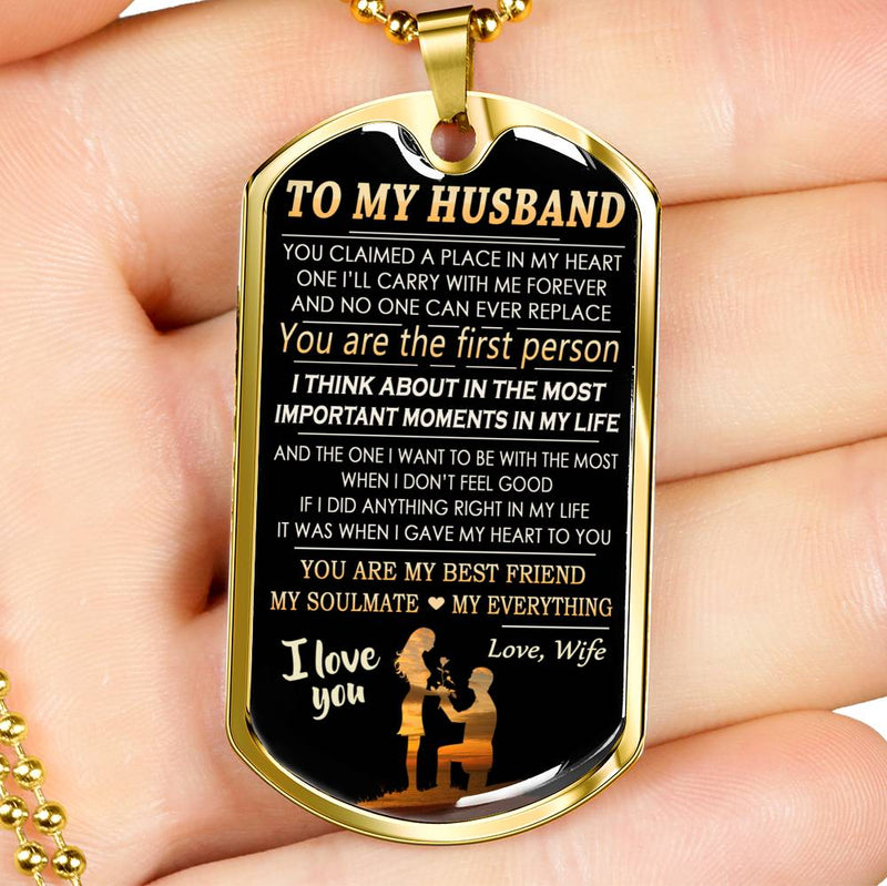 To My Husband Love Wife Dog Tag Customized - I Love You Quote Pendant Necklace