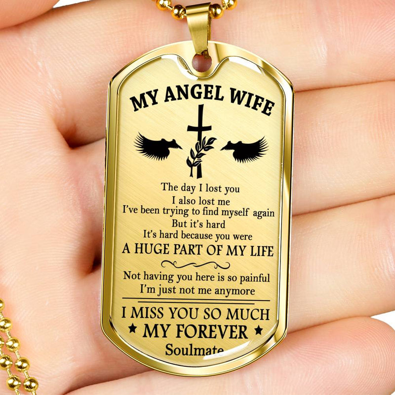 Wife Birthday Gifts My Angel Wife Dog Tag Pendant Military - I Miss You So Much Quotes Necklace Chain - Anniversary Gift for Your Love Girlfriend