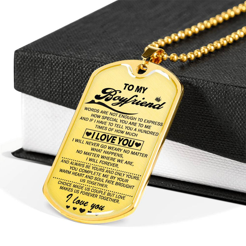 Boyfriend Dog Tag Necklace Custom Stainless Steel Gold From Girlfriend - I Love You Quotes - Valentine Birthday Gifts For Men