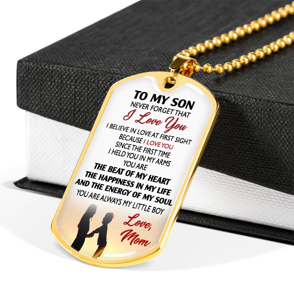 I Love You Son Necklace Dog Tag Custom Silver Gold - You Are The Beat Of My Heart From Mom - Mother And Child Pendant Perfect Gag Gifts With Box
