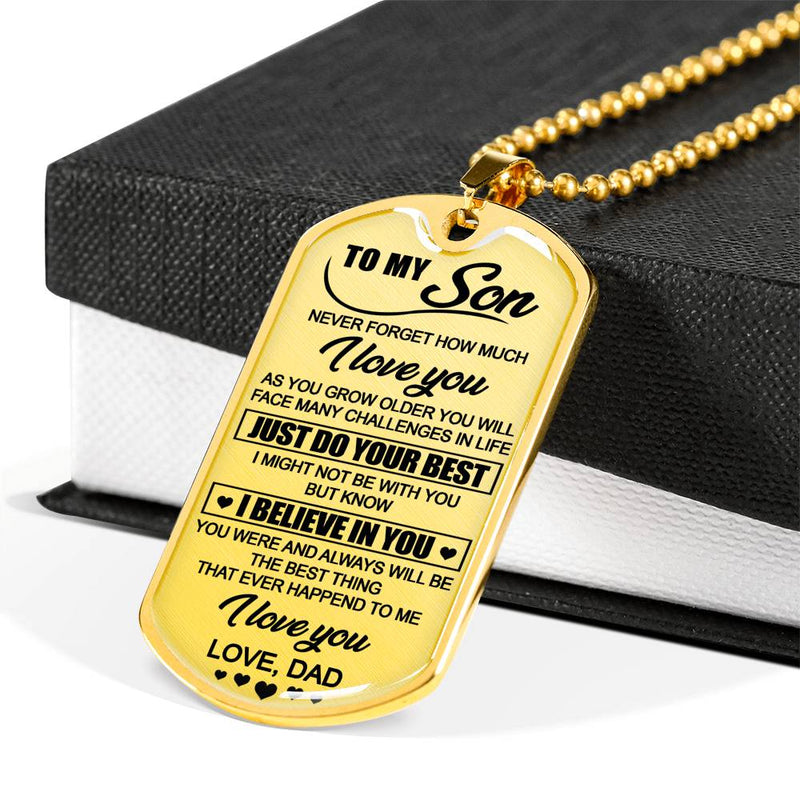 Son Dog Tag Necklace Custom From Dad - I Love You Quotes From Dad Father - Unique Birthday Xmas Gifts For Teen Boy, Child