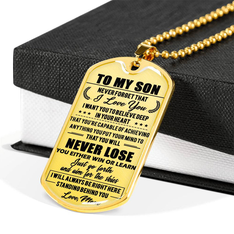 Son Dog Tag Military Custom Love Mom - Mother And Son Quotes Pendant - Anniversary Graduation Birthday Gifts For Little Boy, Teen Boy, Child