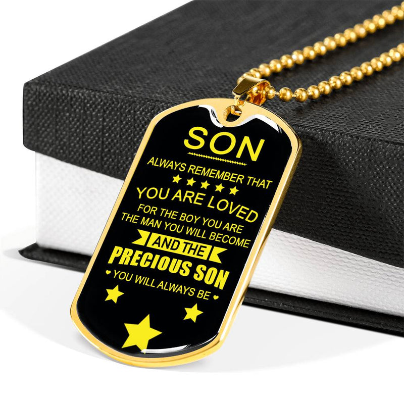 Dad To My Son Dog Tag Necklaces - Always Remember That You Are Loved Quotes From Father - Anniversary Christmas Birthday Gifts For Little Boys
